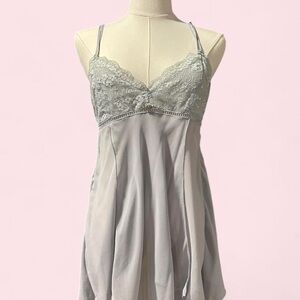 Adore Silver Lace-Trim Satin Chemise